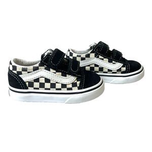 Vans Little Kids Infant 5 Black Check Suede/Canvas Sneaker Shoes Snap On Low Top
